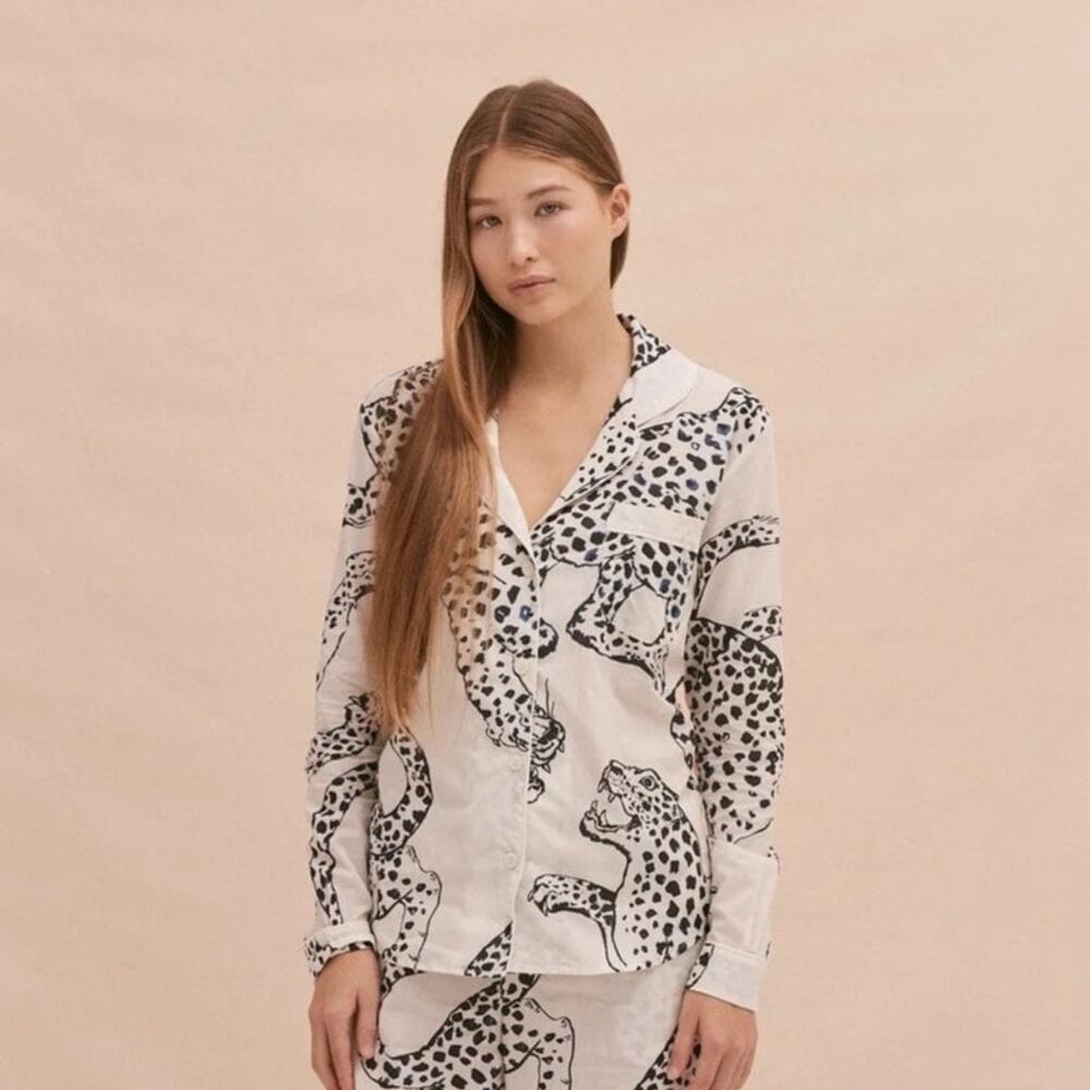 Desmond and Dempsey Long Sleeve Pajama Top - The Jag Cream - XS